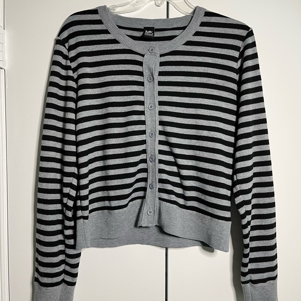 Better Unsaid Striped Crewneck Sweater in Gray & Black